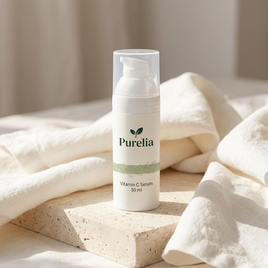 Purelia Vitamin C Serum in a softly lit Purelia scene
