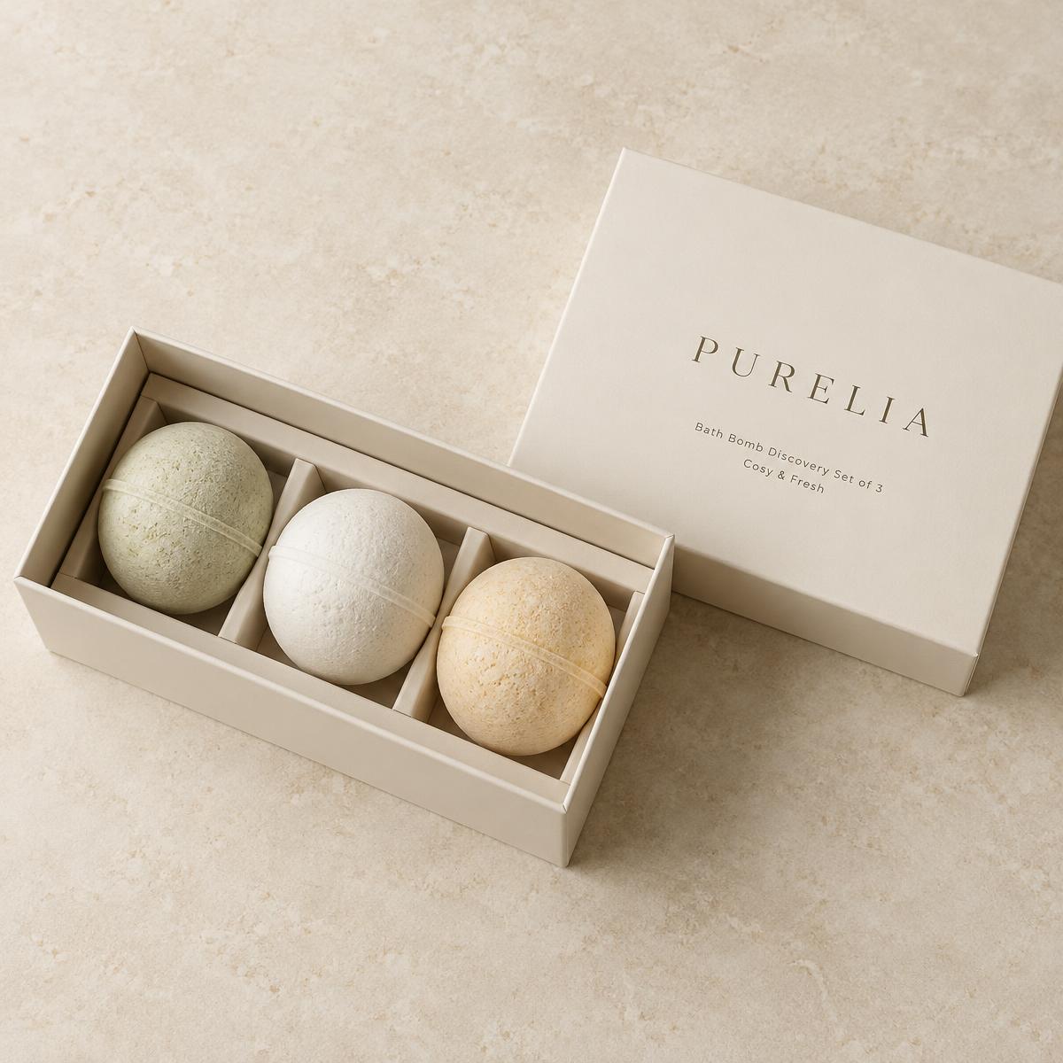 Purelia Bath Bomb Discovery Set of 3, Cosy & Fresh