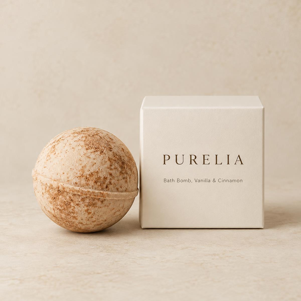 Purelia Bath Bomb, Vanilla & Cinnamon
